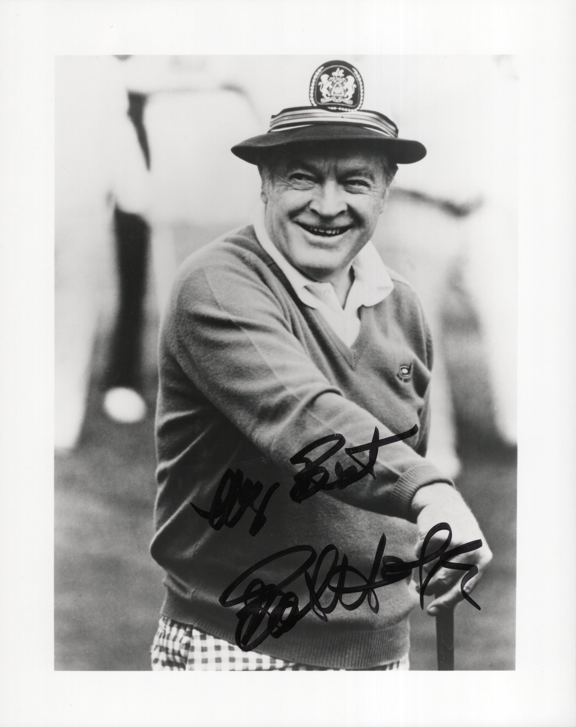 Bob Hope Signed Photo 8x10 B&W Personalized "My Best", Bob Hope Autograph while Golfing