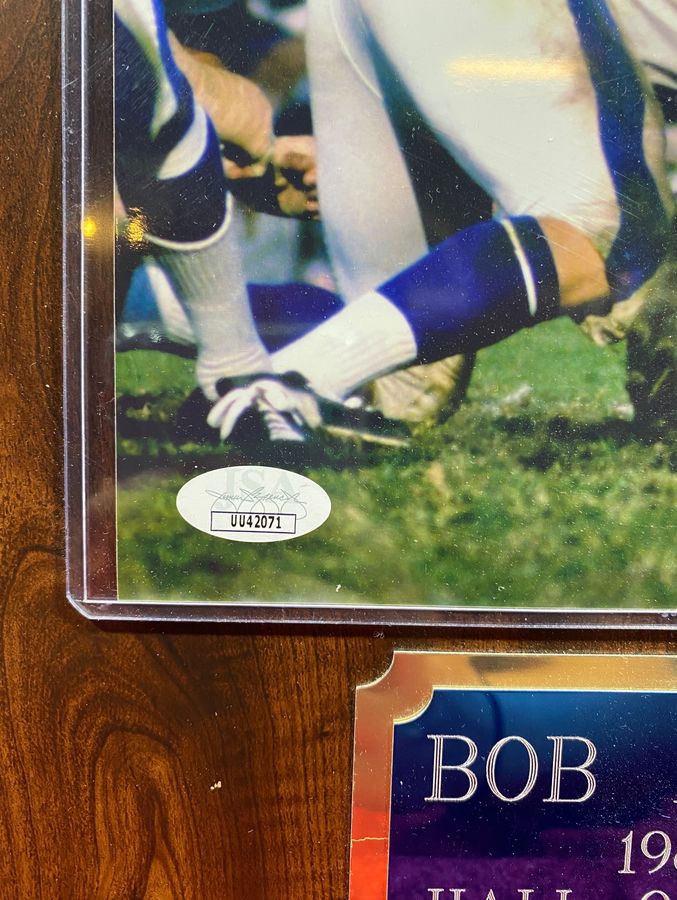 Bob Lilly Signed 8x10 Photo on Plaque Dallas Cowboys HOF 80 JSA COA