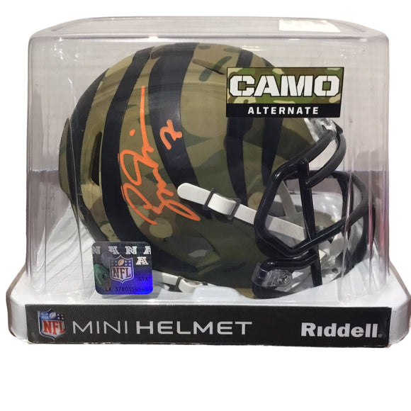 Boomer Esiason Autographed Cincinnati Bengals Camo Mini Helmet with Fanatics Certification