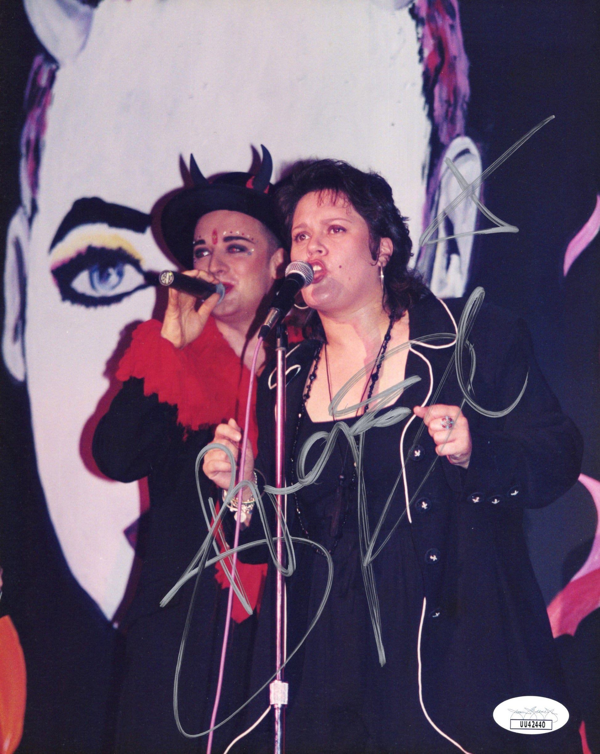 Boy George Signed Photo 8x10, Boy George Autograph Signing on Stage, Early Photo, JSA and PSA Letter Double Certified Authentic UU42440
