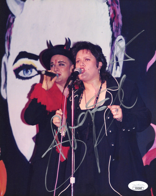 Boy George Signed Photo 8x10, Boy George Autograph Signing on Stage, Early Photo, JSA and PSA Letter Double Certified Authentic UU42440