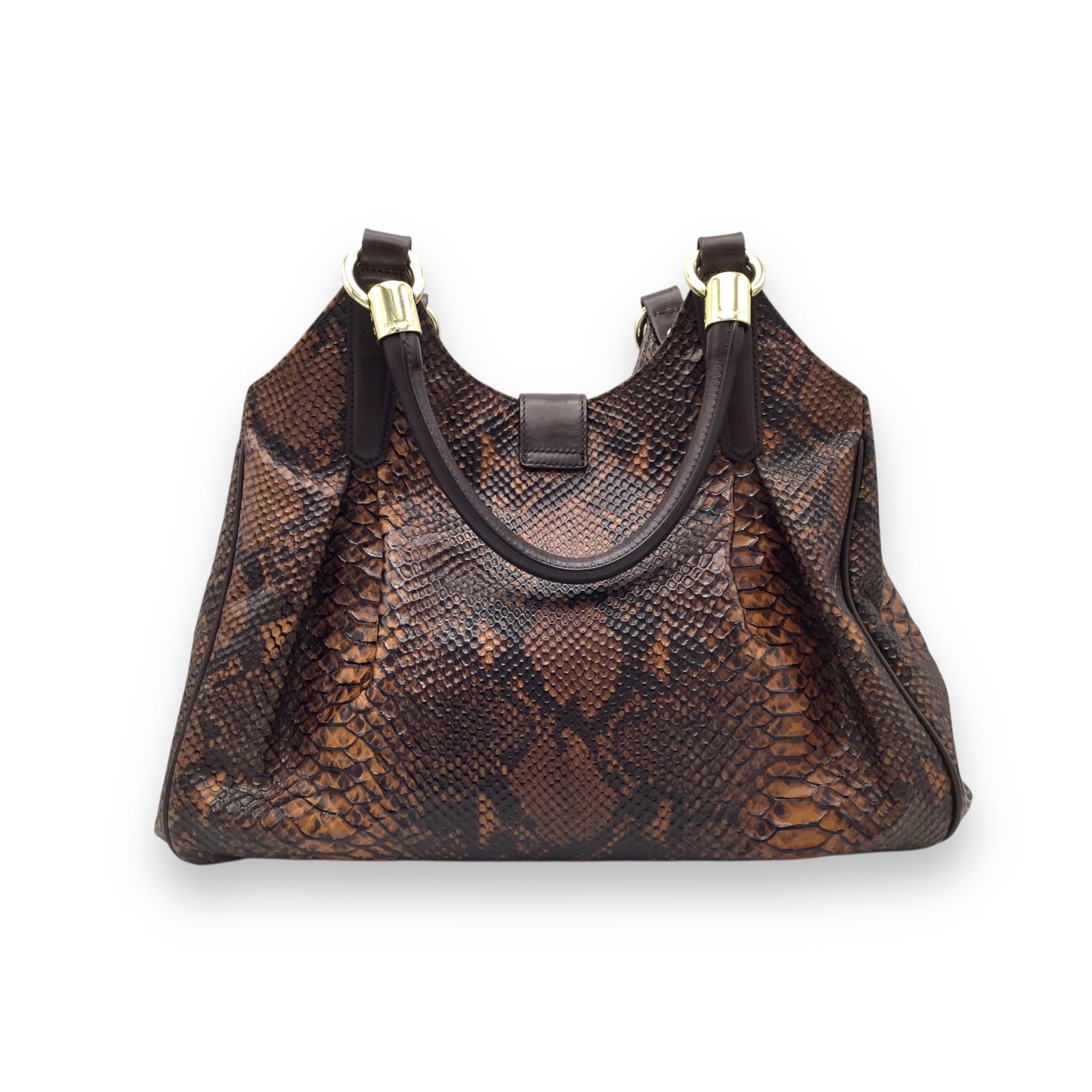 Brahmin Elise Handbag Brown Leather w/ Tortoise Embossed Look
