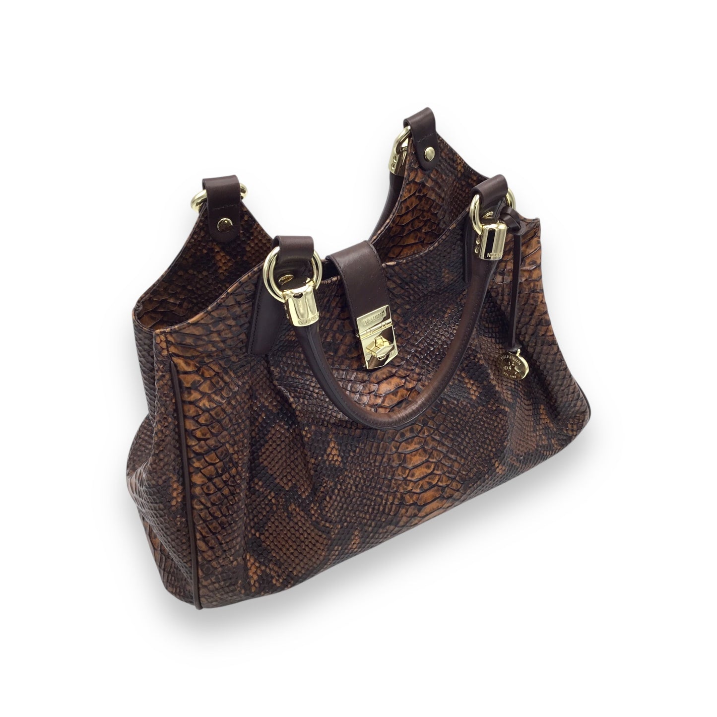 Brahmin Elise Handbag Brown Leather w/ Tortoise Embossed Look