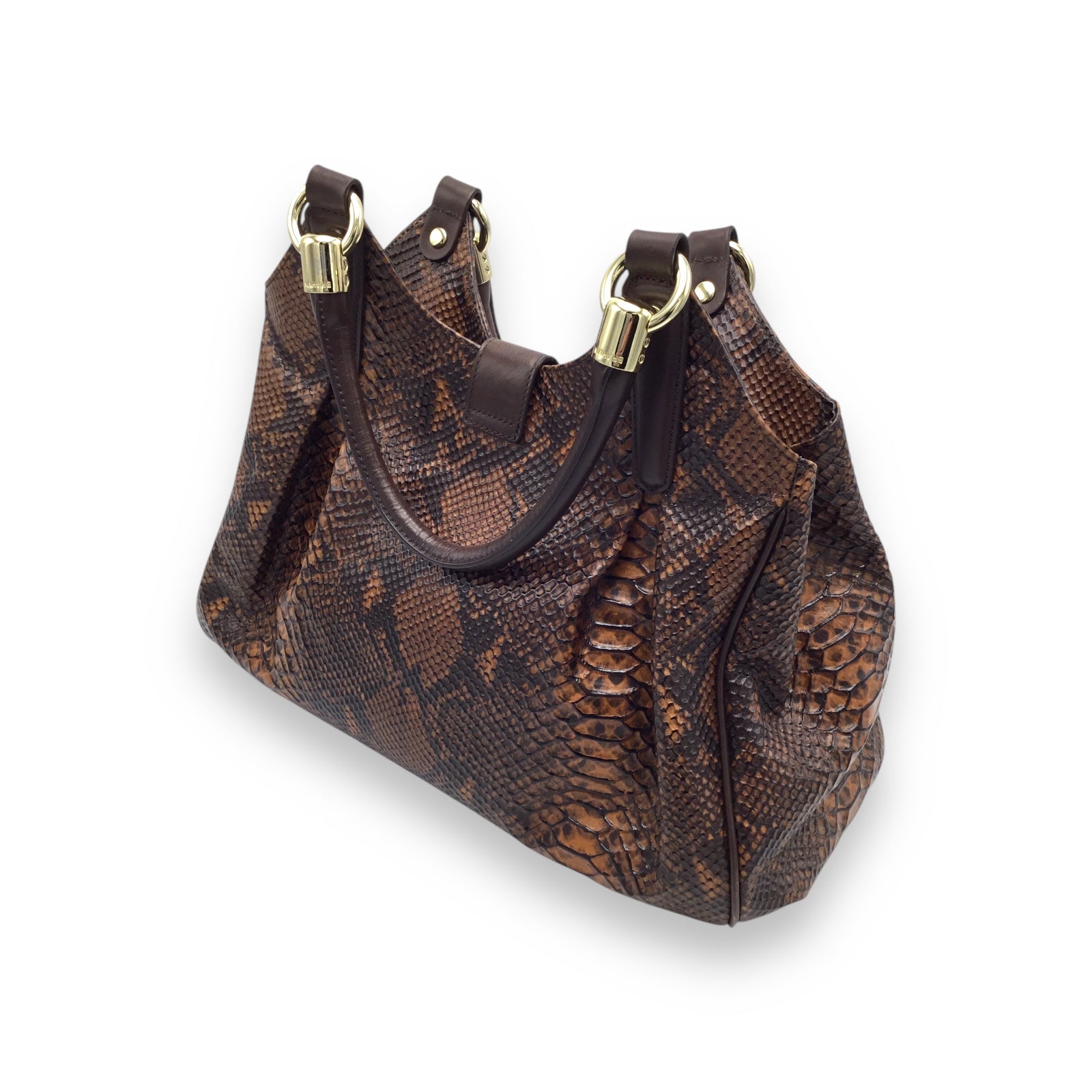 Brahmin Elise Handbag Brown Leather w/ Tortoise Embossed Look
