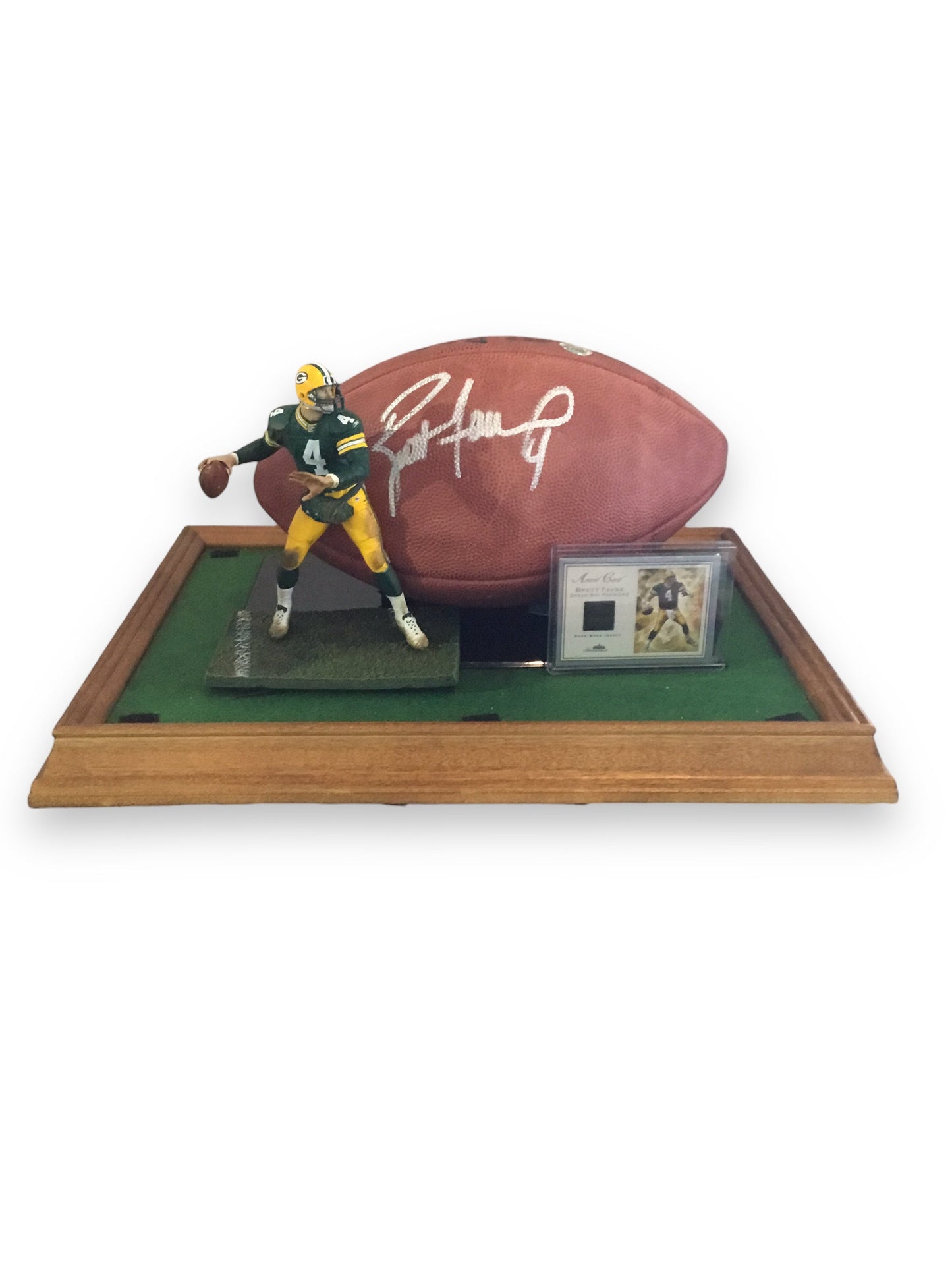 Brett Favre Autographed Football with #Jersey Card 132/999 and Figure (Certified)