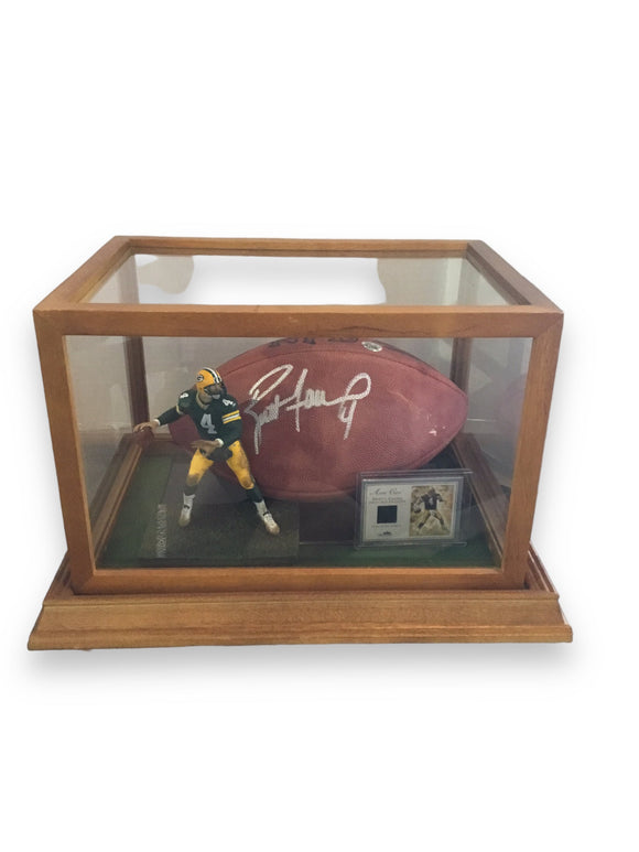 Brett Favre Autographed Football with #Jersey Card 132/999 and Figure (Certified)
