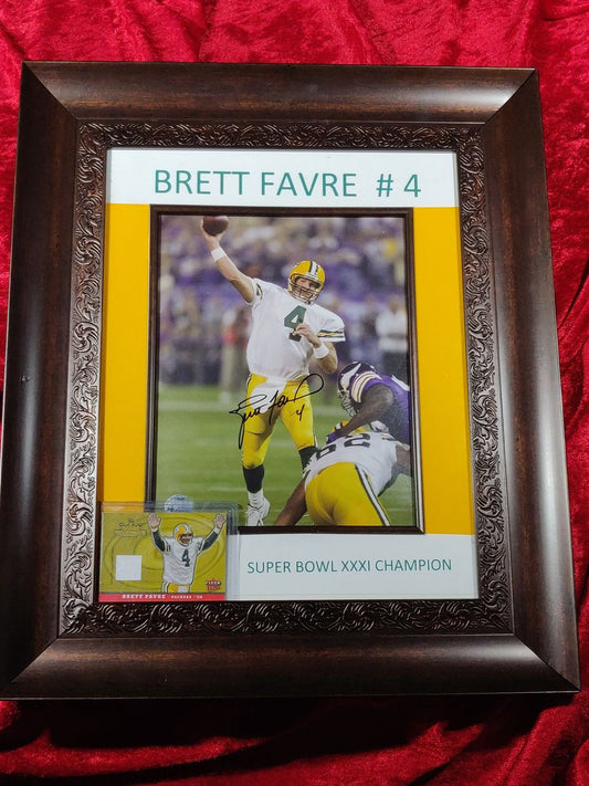 Brett Favre Signed 8x10 Framed Photo w/ Game-Worn Jersey Card Certified