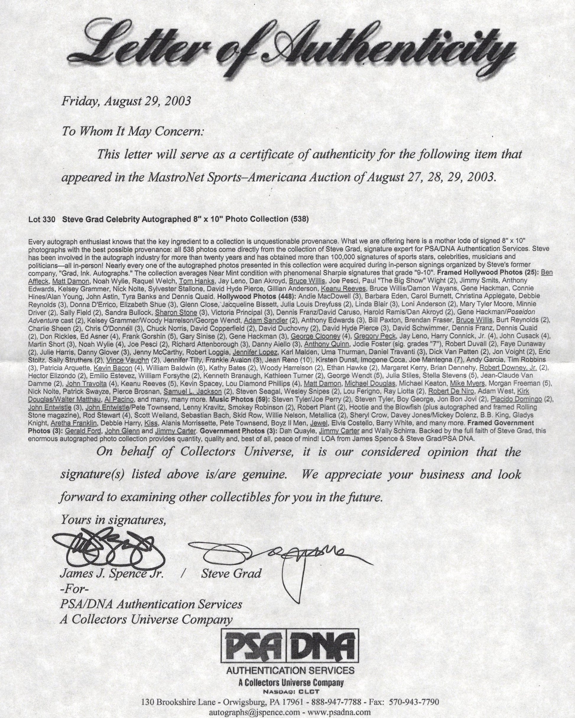 Brian Grazer for Best Picture and Christopher McQuarrie for Best Screenplay Signed Oscars Sheet 8x10, Brian Grazer Autograph, Christopher McQuairre Autograph, PSA Letter Certified Authentic