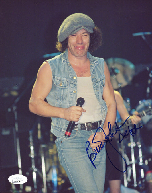 Brian Johnson Signed Photo 8x10 AC/DC Lead Singer PSA JSA Dual Cert Rock Music