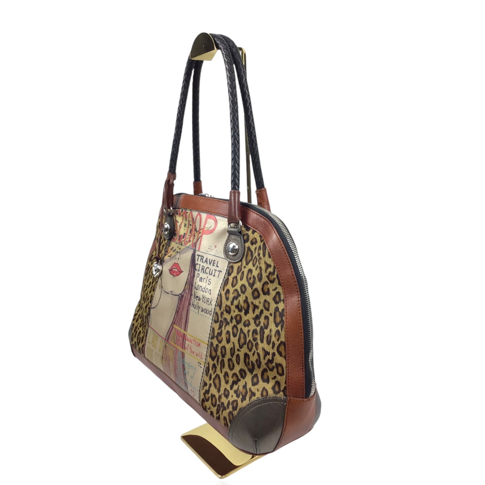 Brighton Leopard Print Haircalf Face Picture Handbag Preloved