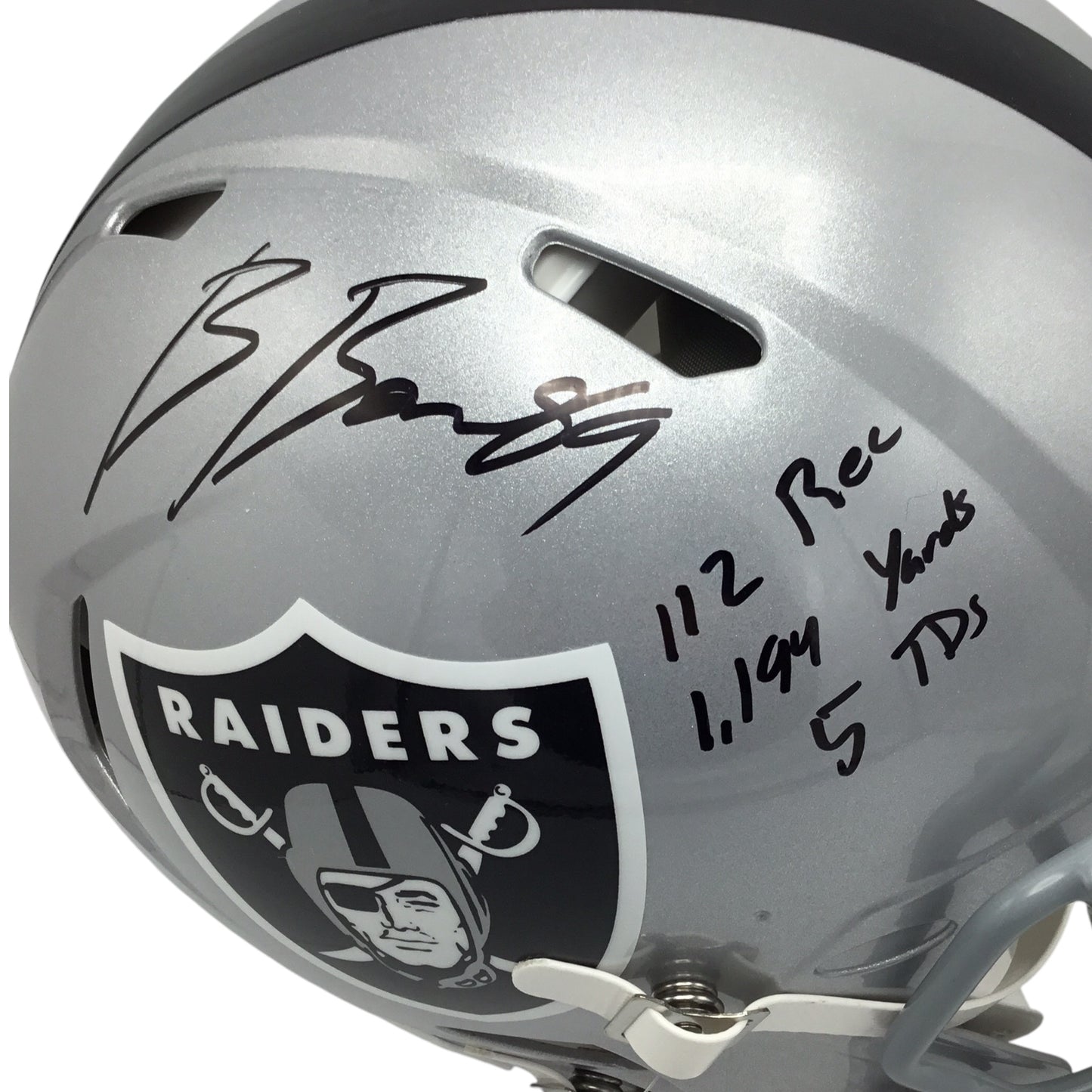 Brock Bowers FSA Raiders Pro Style Speed Helmet with Autograph and Rookie Stats Inscription