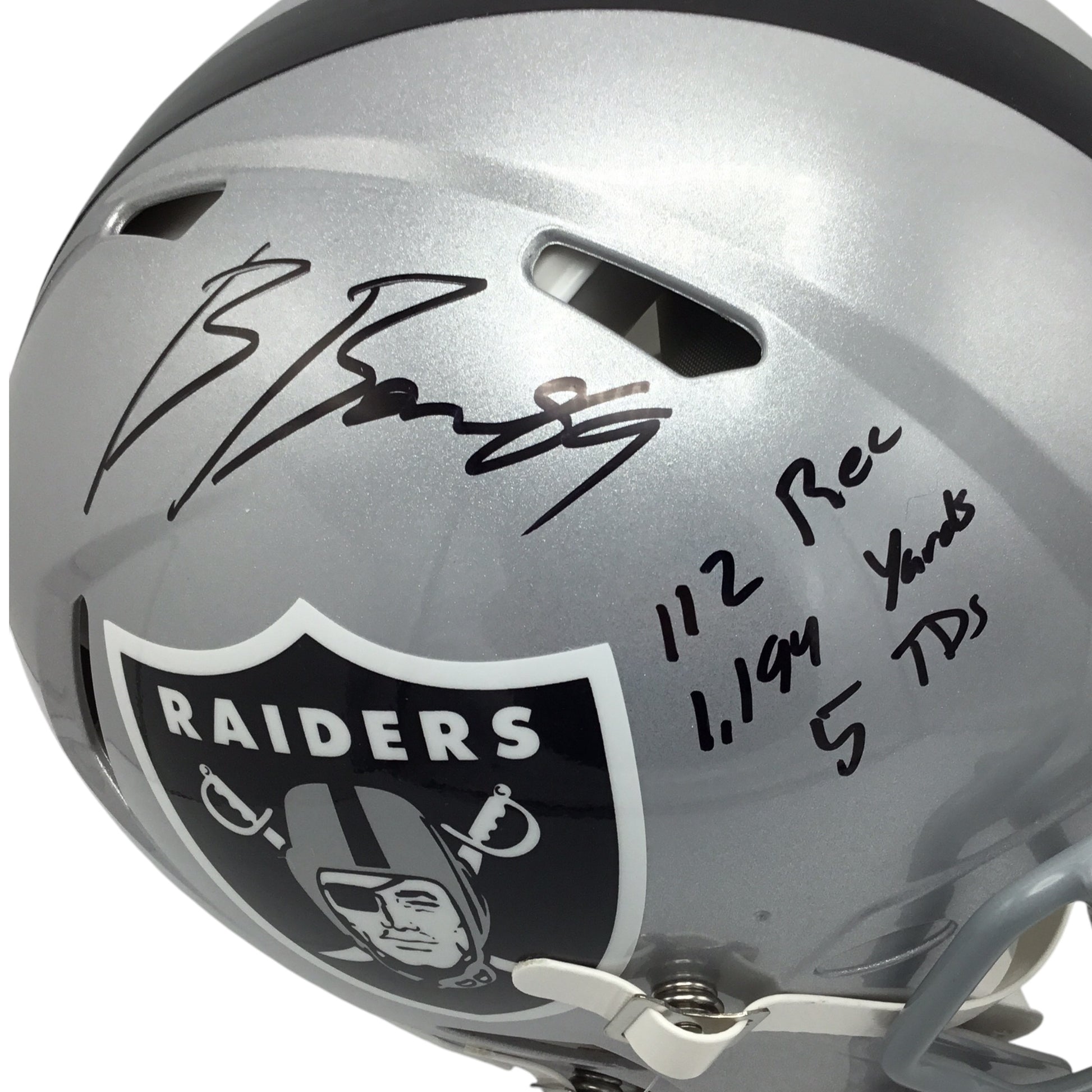 Brock Bowers FSA Raiders Pro Style Speed Helmet with Autograph and Rookie Stats Inscription