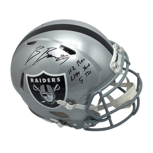 Brock Bowers FSA Raiders Pro Style Speed Helmet with Autograph and Rookie Stats Inscription