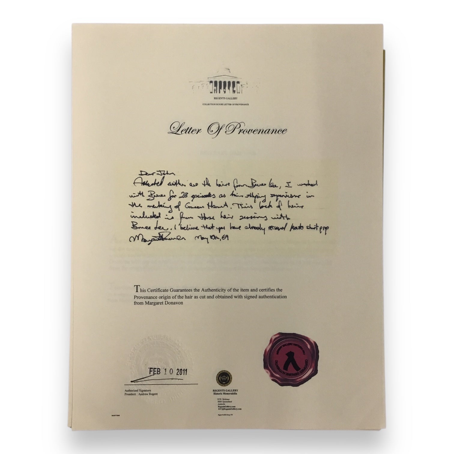 Bruce Lee Display Hair Lock with Certificate of Authenticity