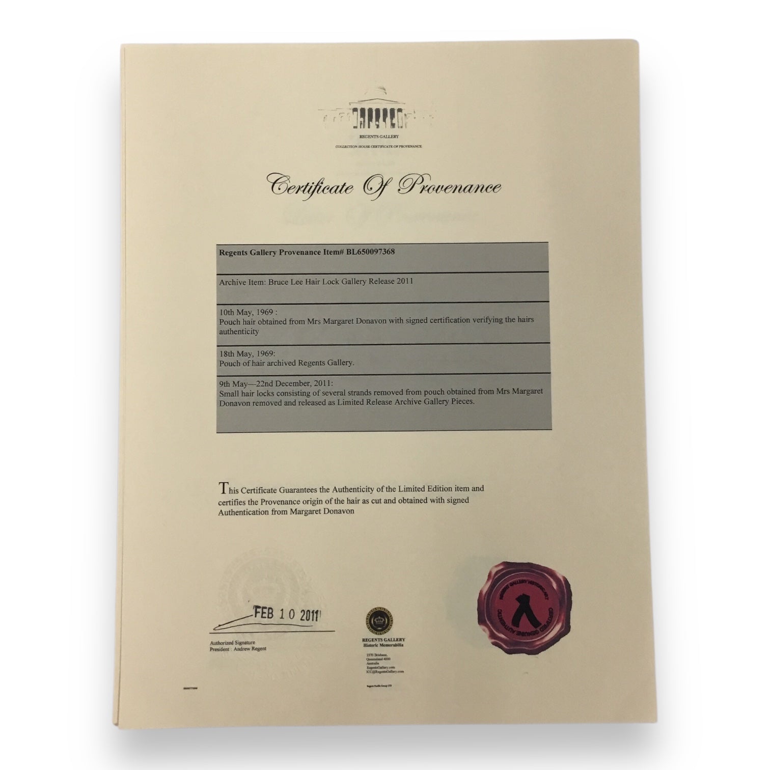 Bruce Lee Display Hair Lock with Certificate of Authenticity