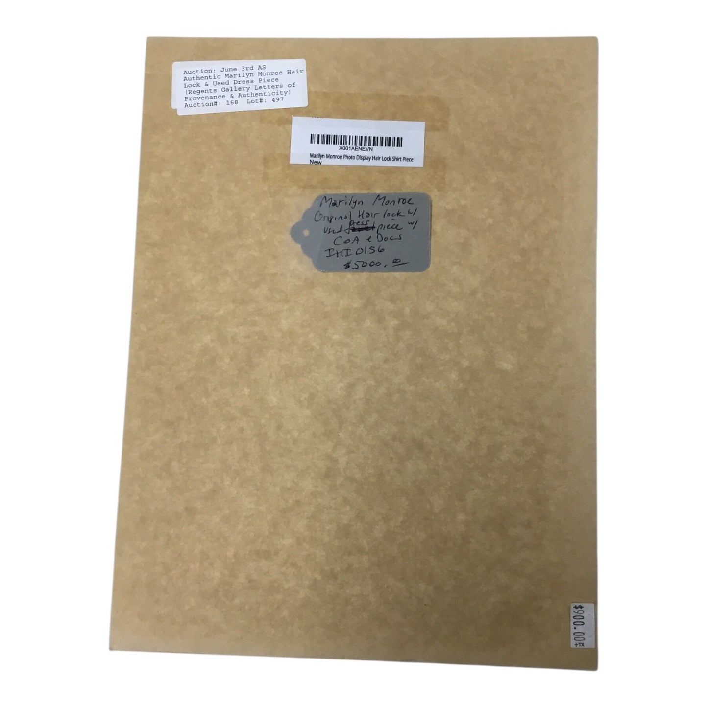 Marilyn Monroe Original Hair Lock with Used Dress Piece and COA