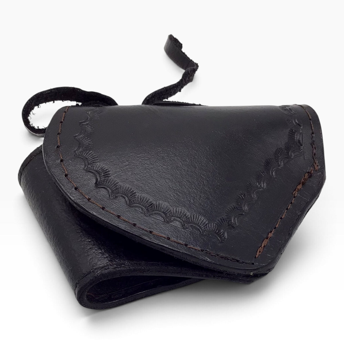 Black Leather Western Style Belt Holster with Leather Hammer Thong