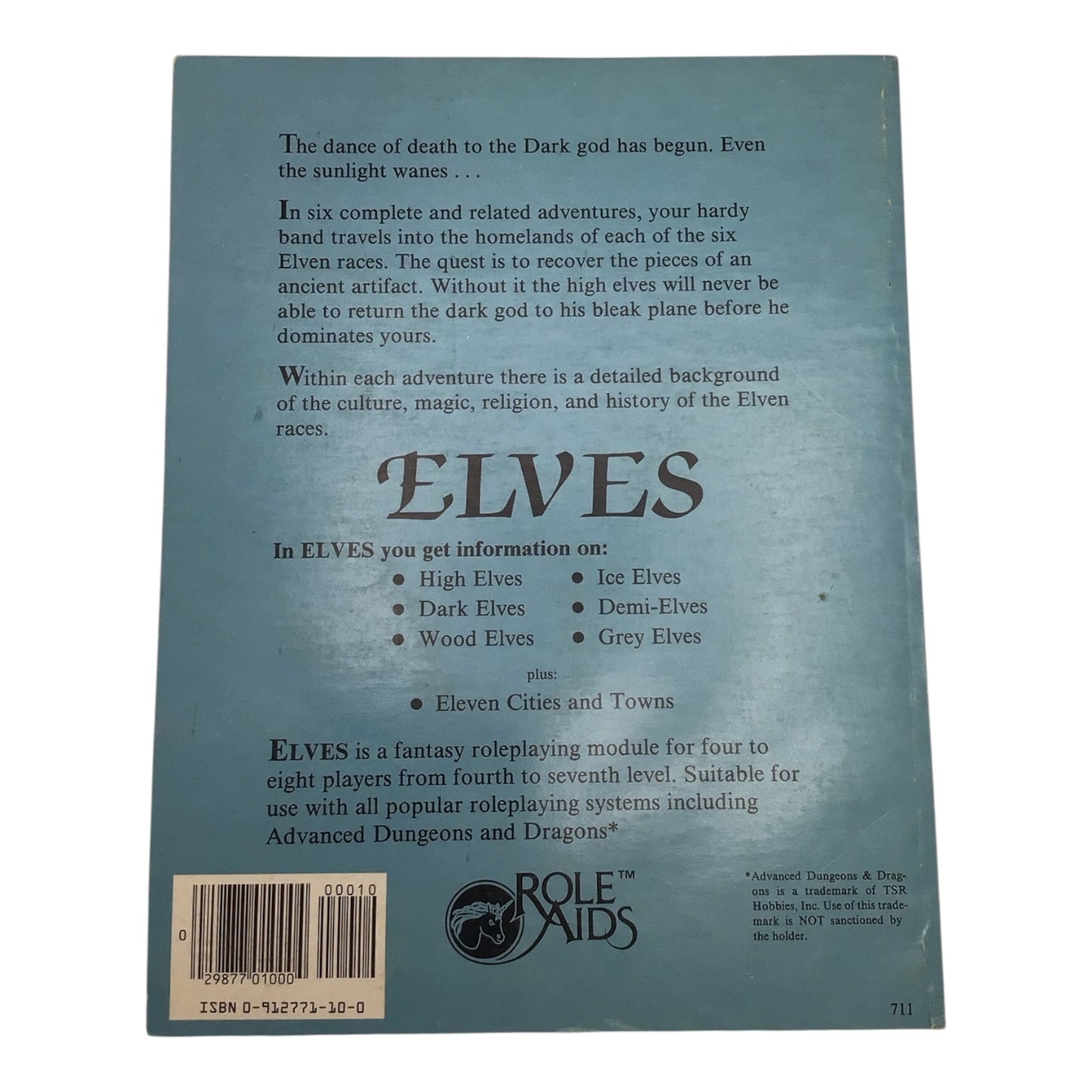 Advanced Dungeons & Dragons Role Aids Elves 1983