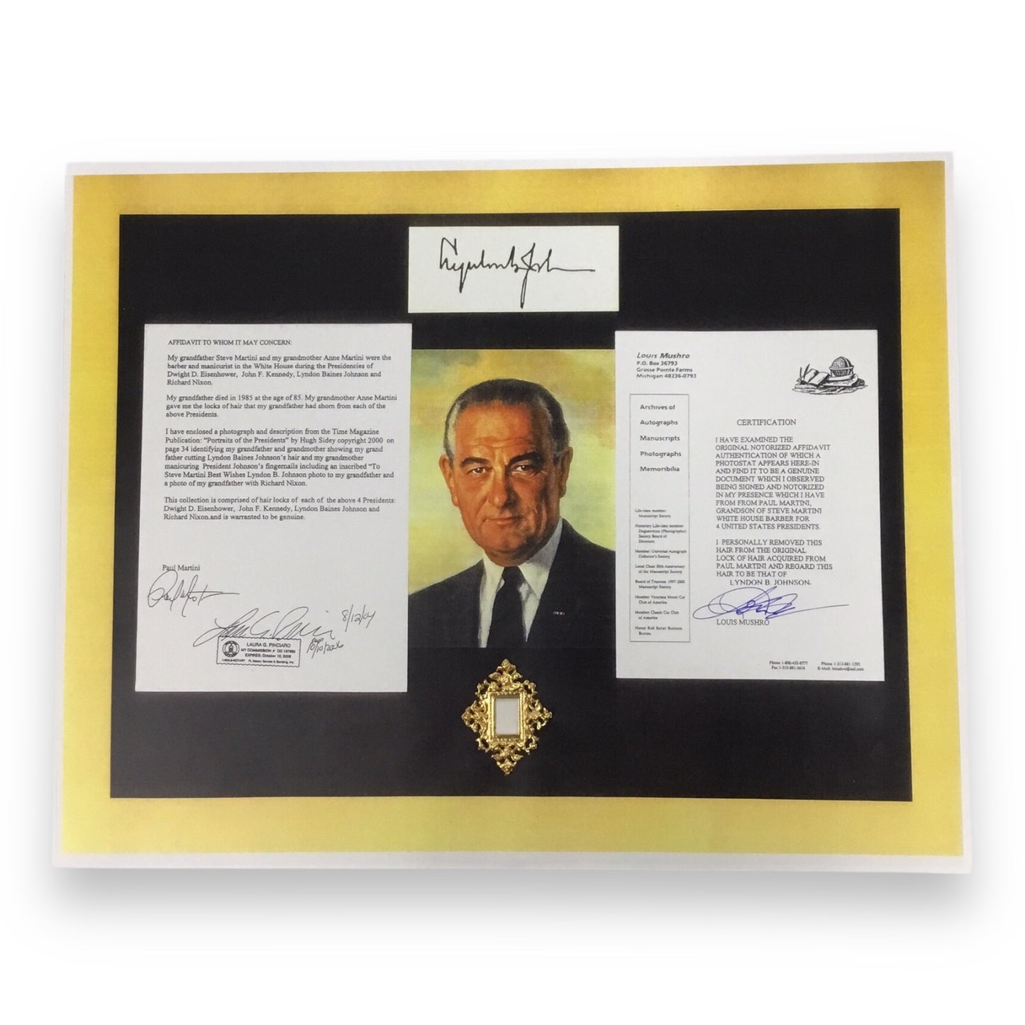 Lyndon B. Johnson Hair Clipping with COA