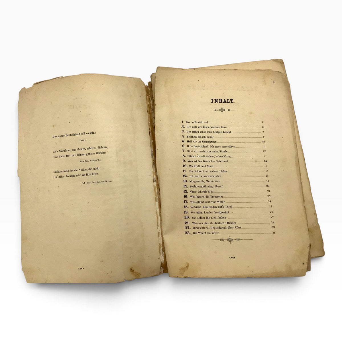 Germany: Collection of the Most Patriotic Songs Antique Pianoforte Music Sheet – Sammlung der beliebtesten Vaterlandslieder