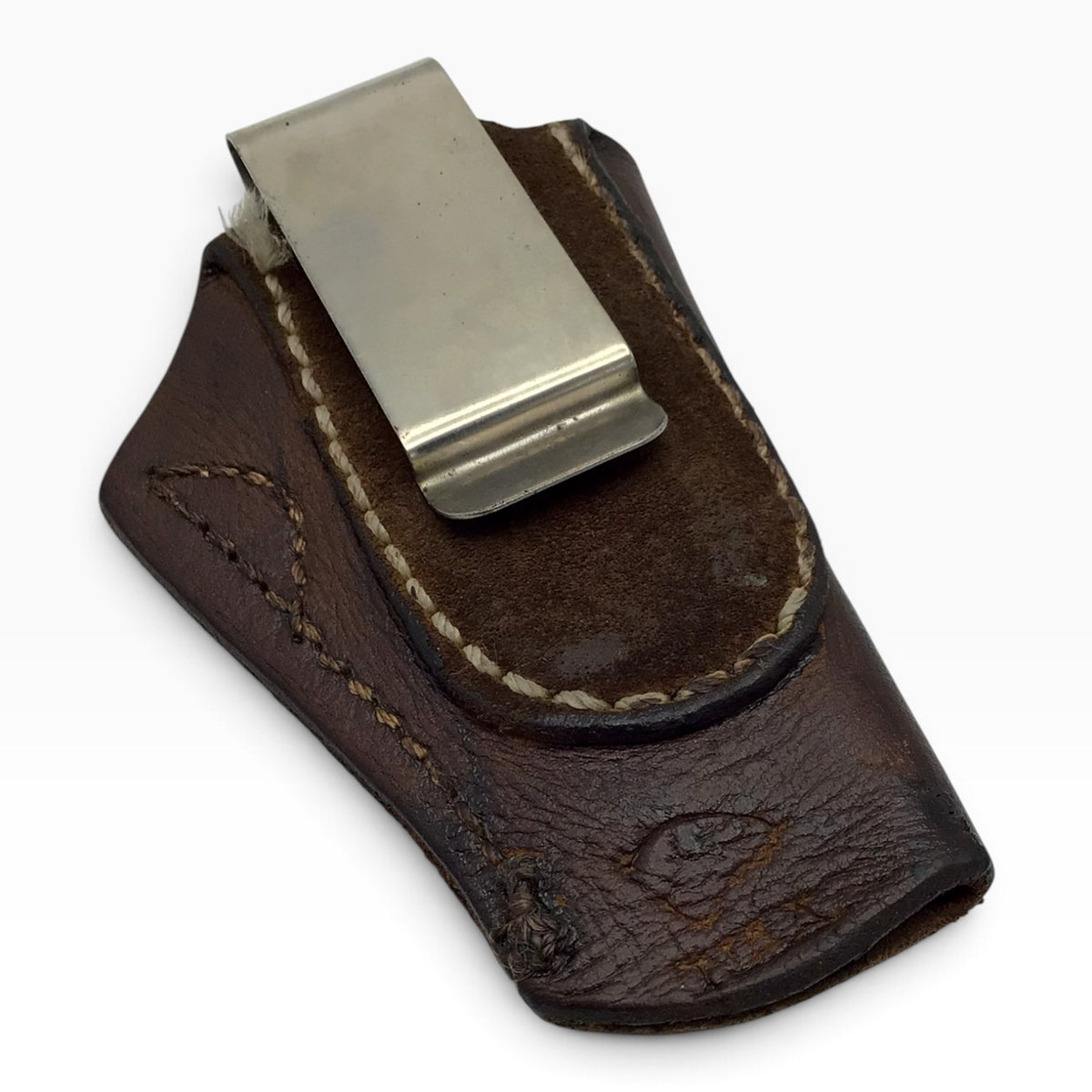 Small Vintage Brown Leather Clip Holster