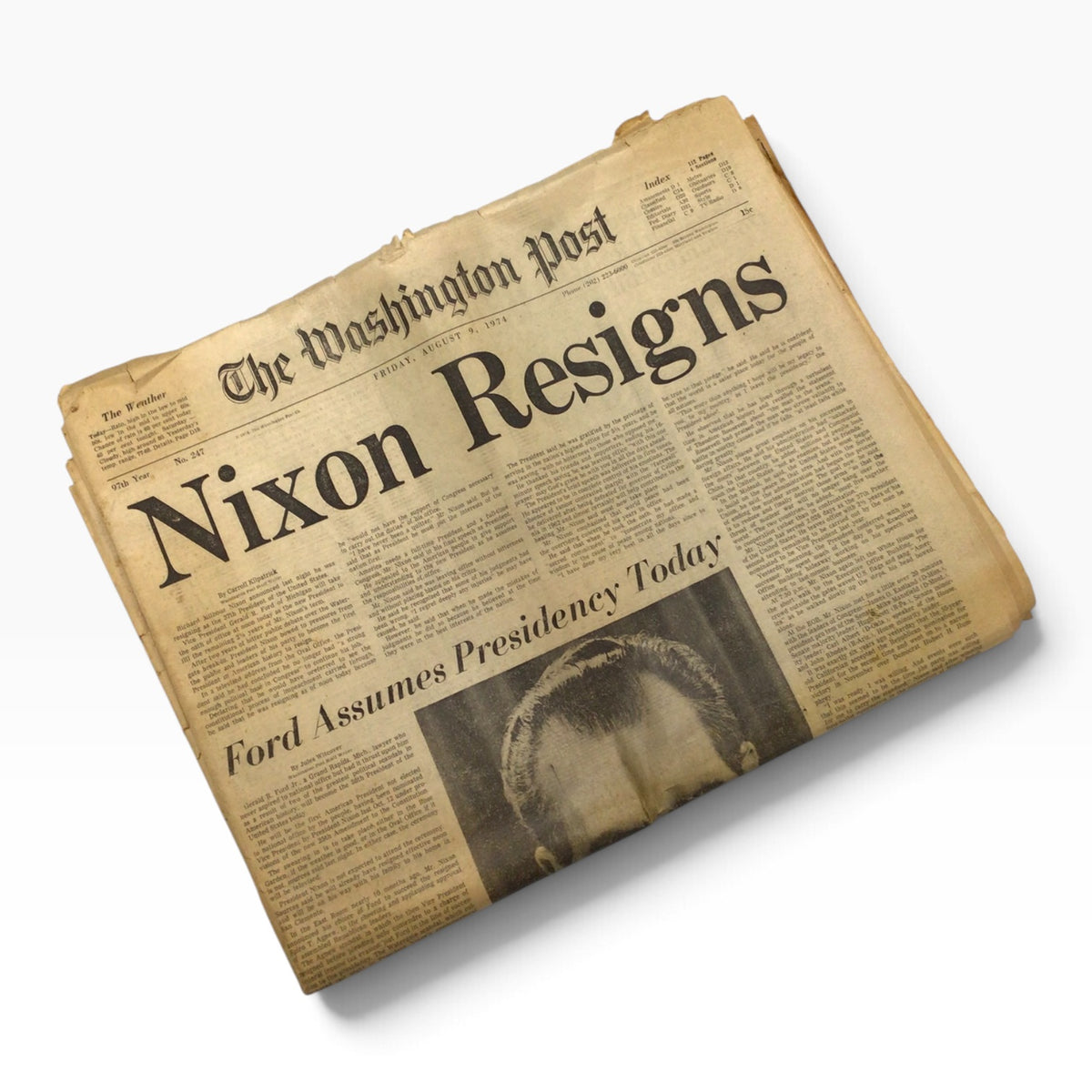 Washington Post August 9, 1974 – Nixon Resigns – Ford Takes Over Presidency – Complete Edition with Supplement