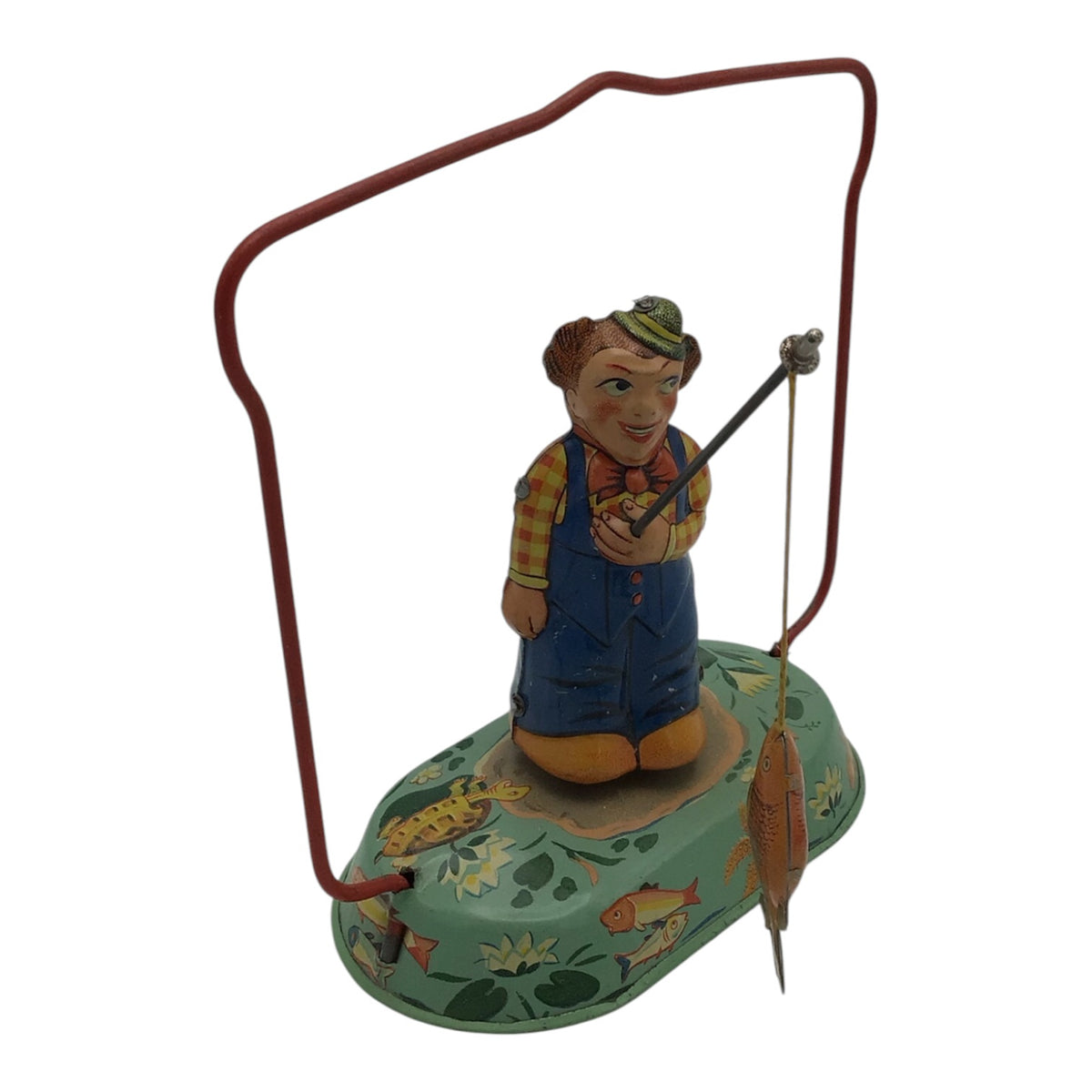 Vintage Old Fishing Fred Rod Litho Tin Toy
