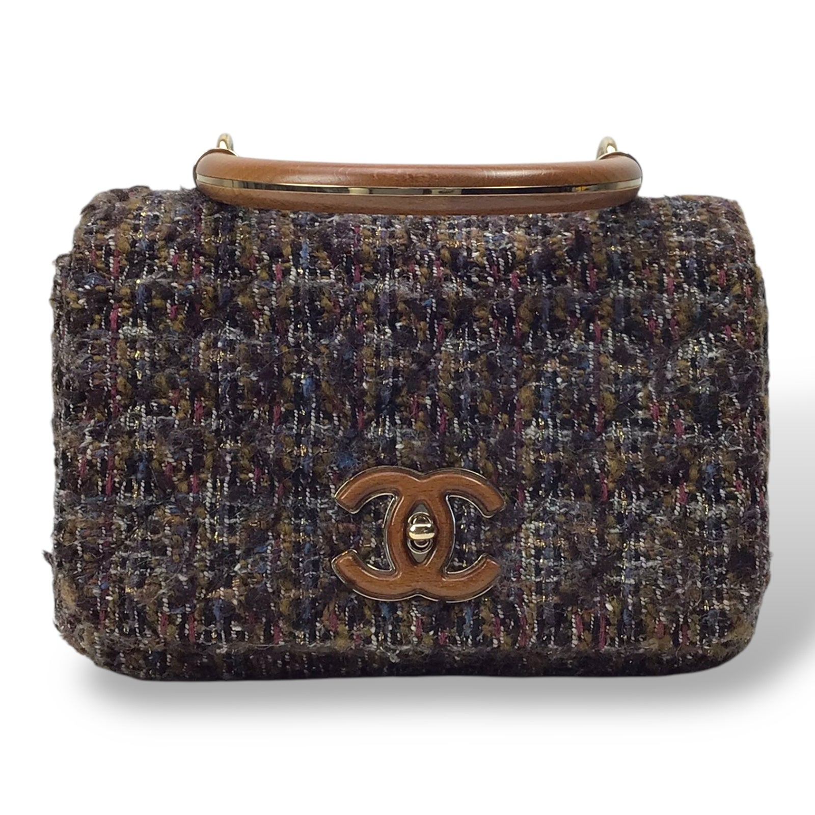 CHANEL Knock on Wood Flap Bag Tweed Multicolor 2018 w/ Card