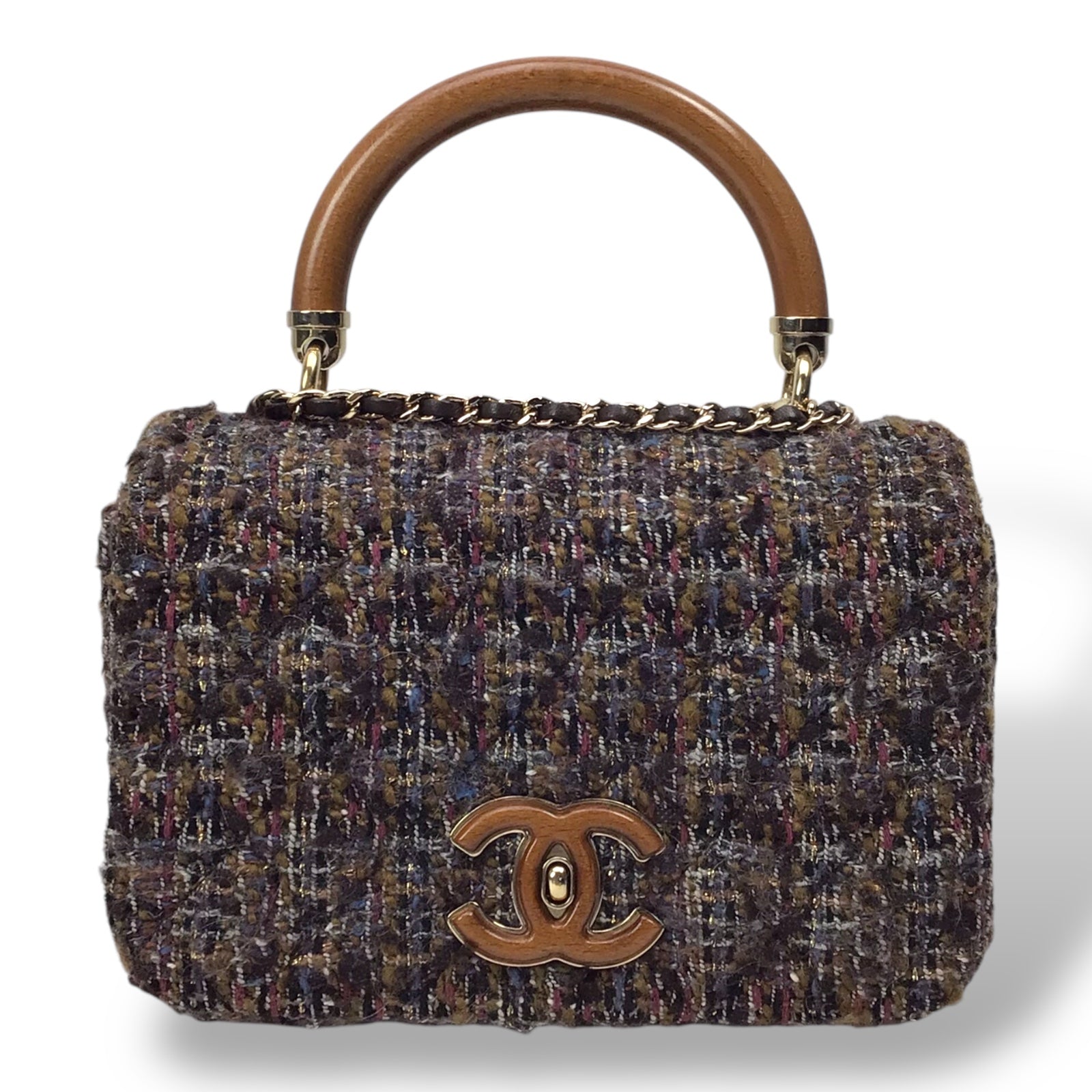 CHANEL Knock on Wood Flap Bag Tweed Multicolor 2018 w/ Card