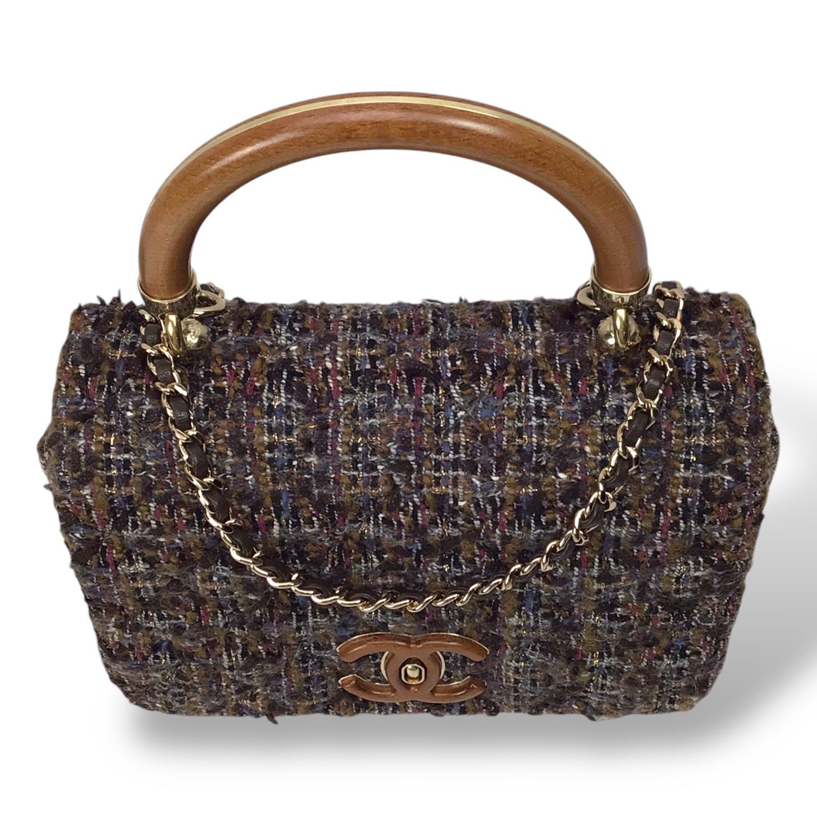 CHANEL Knock on Wood Flap Bag Tweed Multicolor 2018 w/ Card
