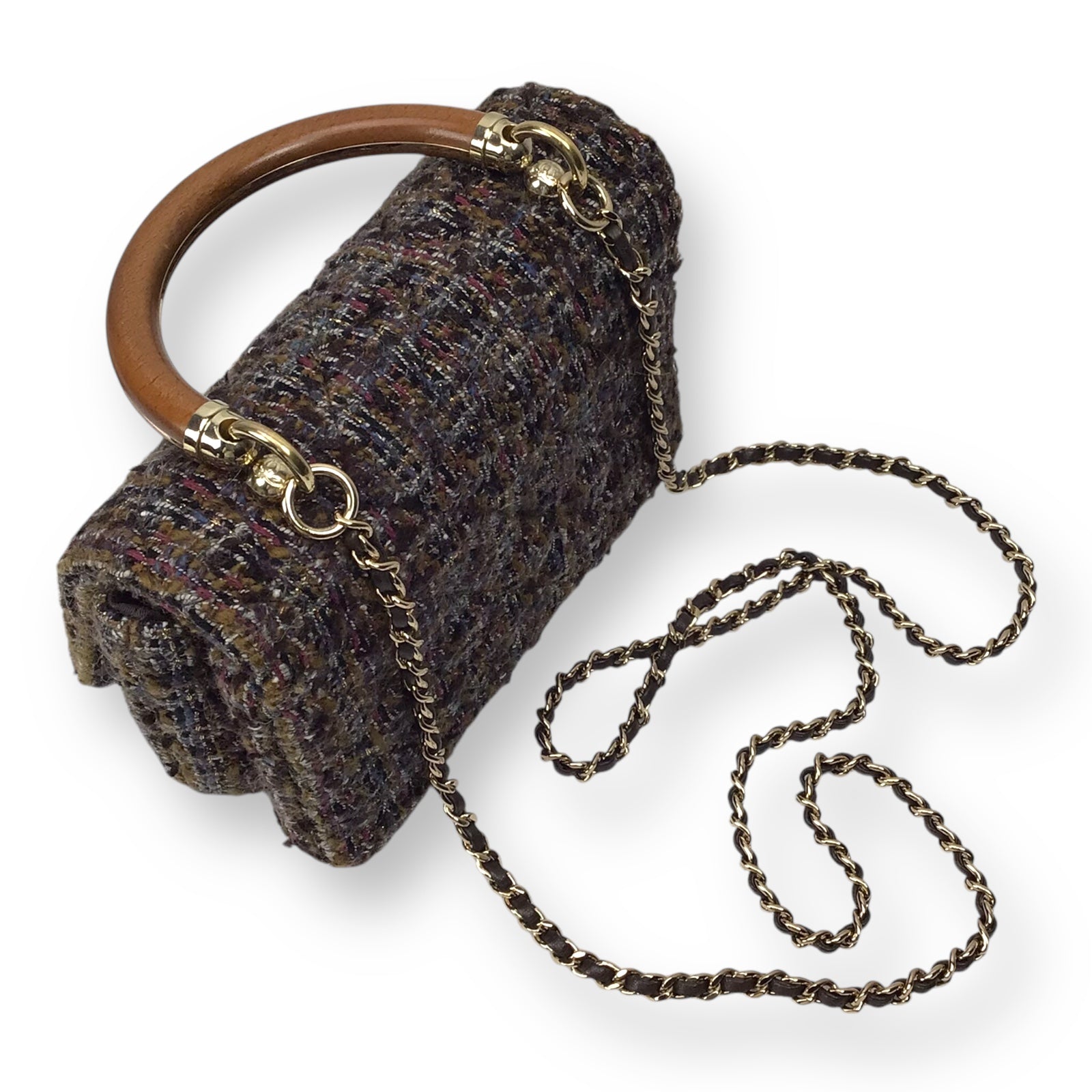 CHANEL Knock on Wood Flap Bag Tweed Multicolor 2018 w/ Card