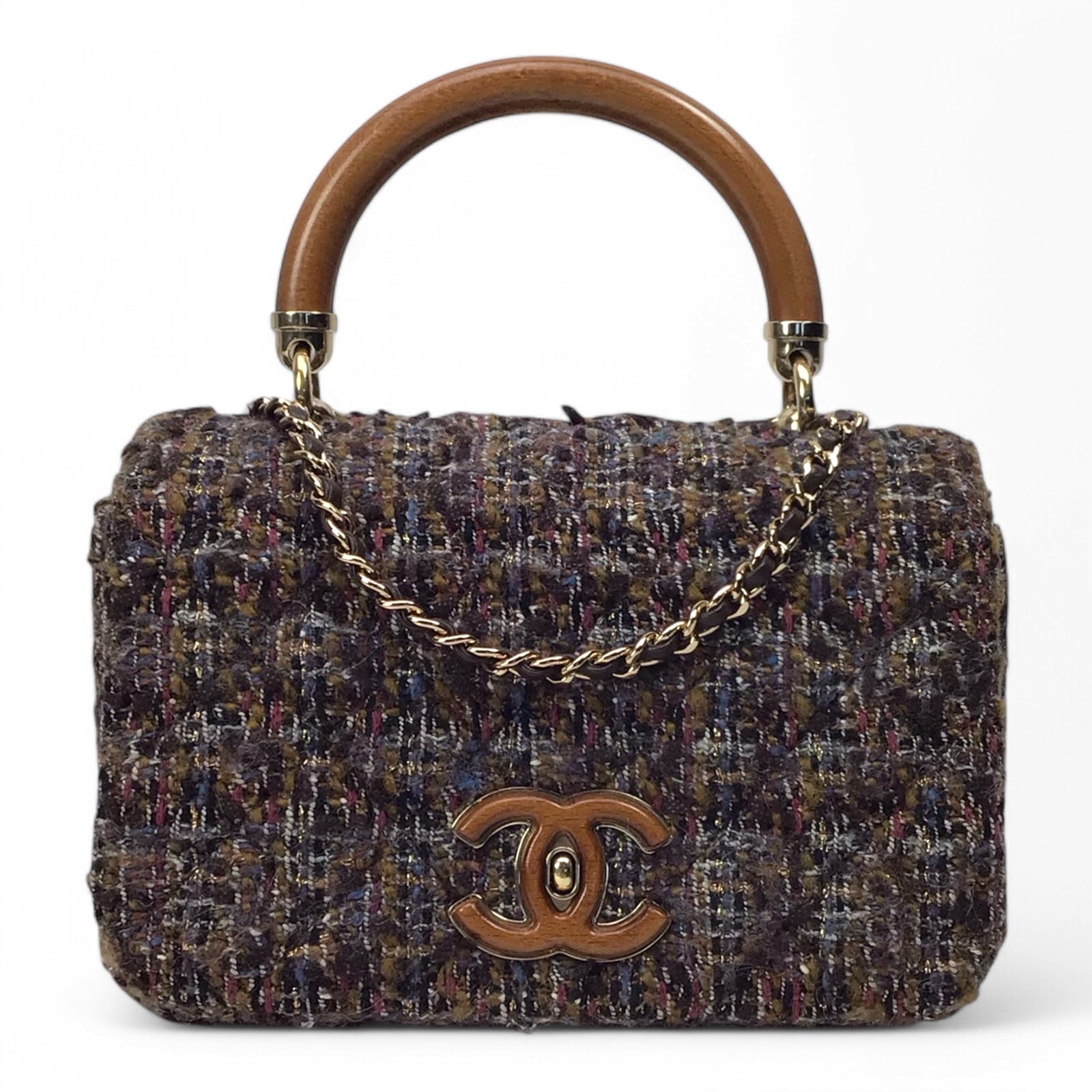 CHANEL Knock on Wood Flap Bag Tweed Multicolor 2018 w/ Card