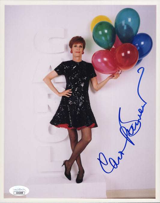 Carol Burnett Signed Photo 8x10, Carol Burnett Autograph in Black Sequin Dress Holding Balloons, JSA and PSA Letter Double Certified Authentic UU42408
