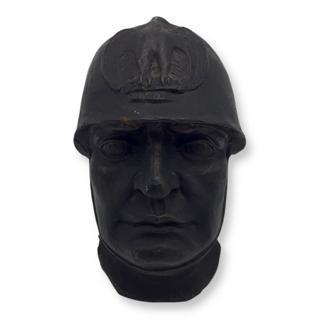 Cast Iron Bust of Benito Mussolini – RARE Italian WWII-Era Sculpture
