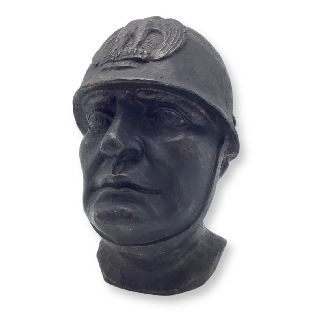Cast Iron Bust of Benito Mussolini – RARE Italian WWII-Era Sculpture