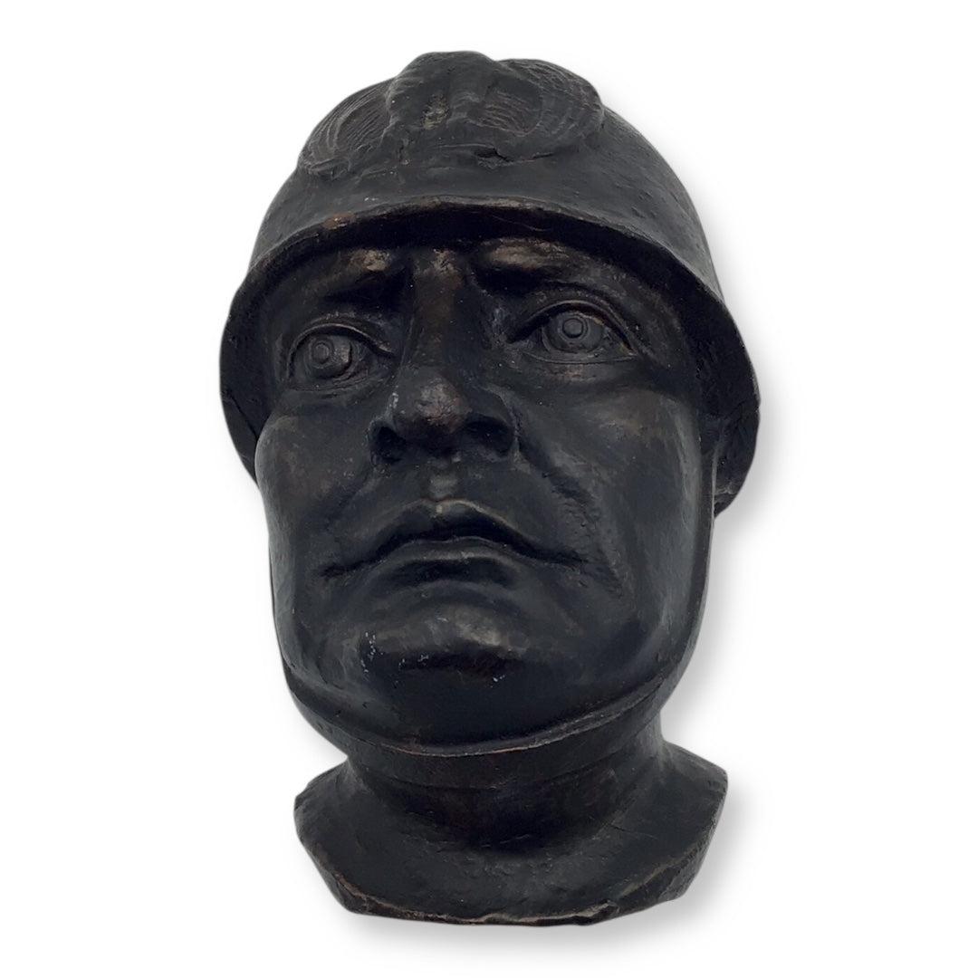 Cast Iron Bust of Benito Mussolini – RARE Italian WWII-Era Sculpture