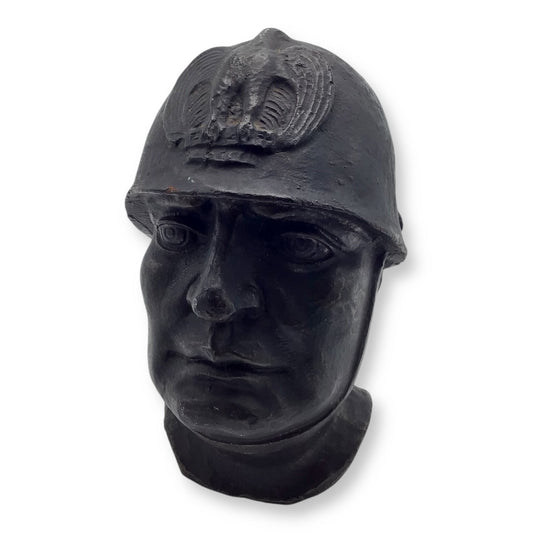 Cast Iron Bust of Benito Mussolini – RARE Italian WWII-Era Sculpture