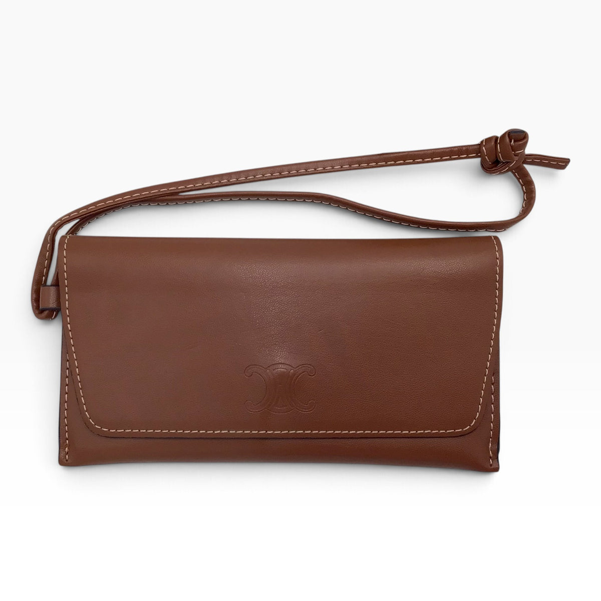 Celine Authentic Sunglasses Case Wristlet Brown Leather Logo