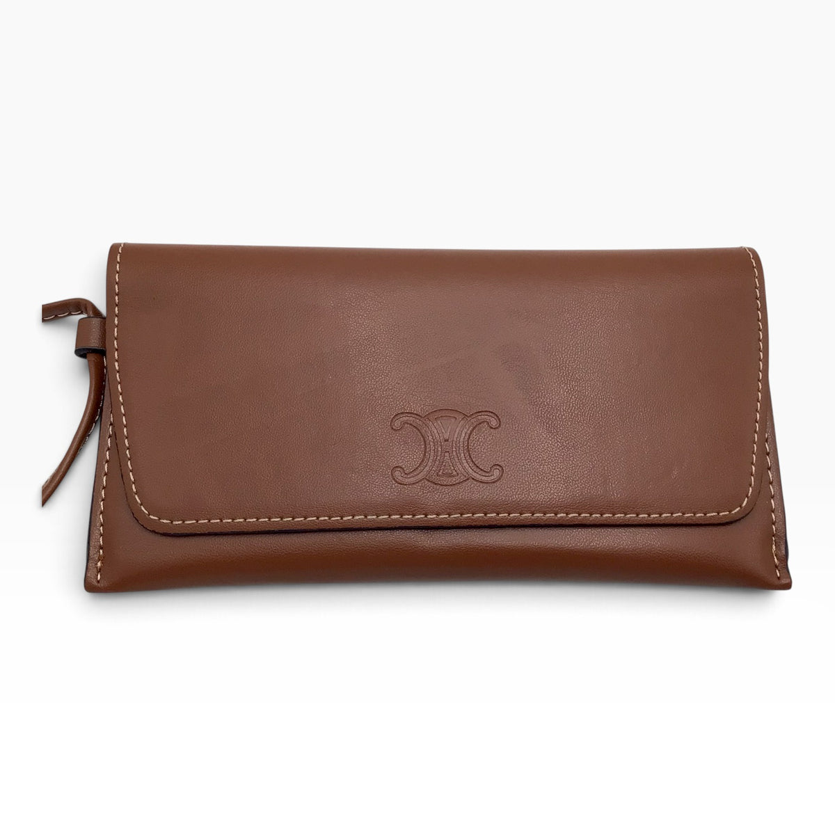 Celine Authentic Sunglasses Case Wristlet Brown Leather Logo