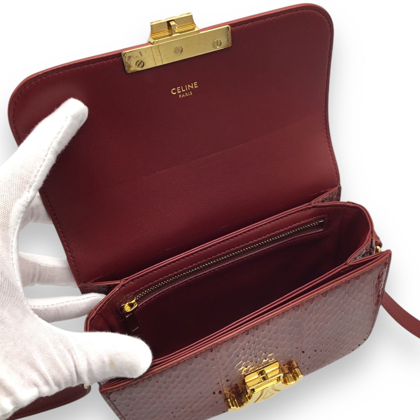 Celine Teen Triomphe Bag Designer Handbag Ruby Red w/ Gold Hardware