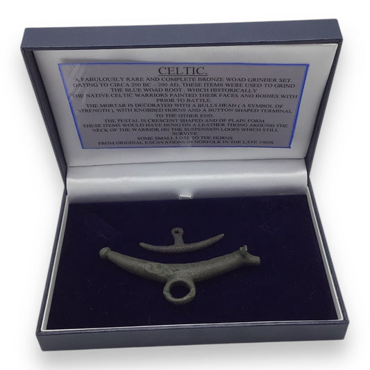 Celtic Bronze Woad Grinder Set with Bull’s Head Terminal | c. 200 BC–200 AD