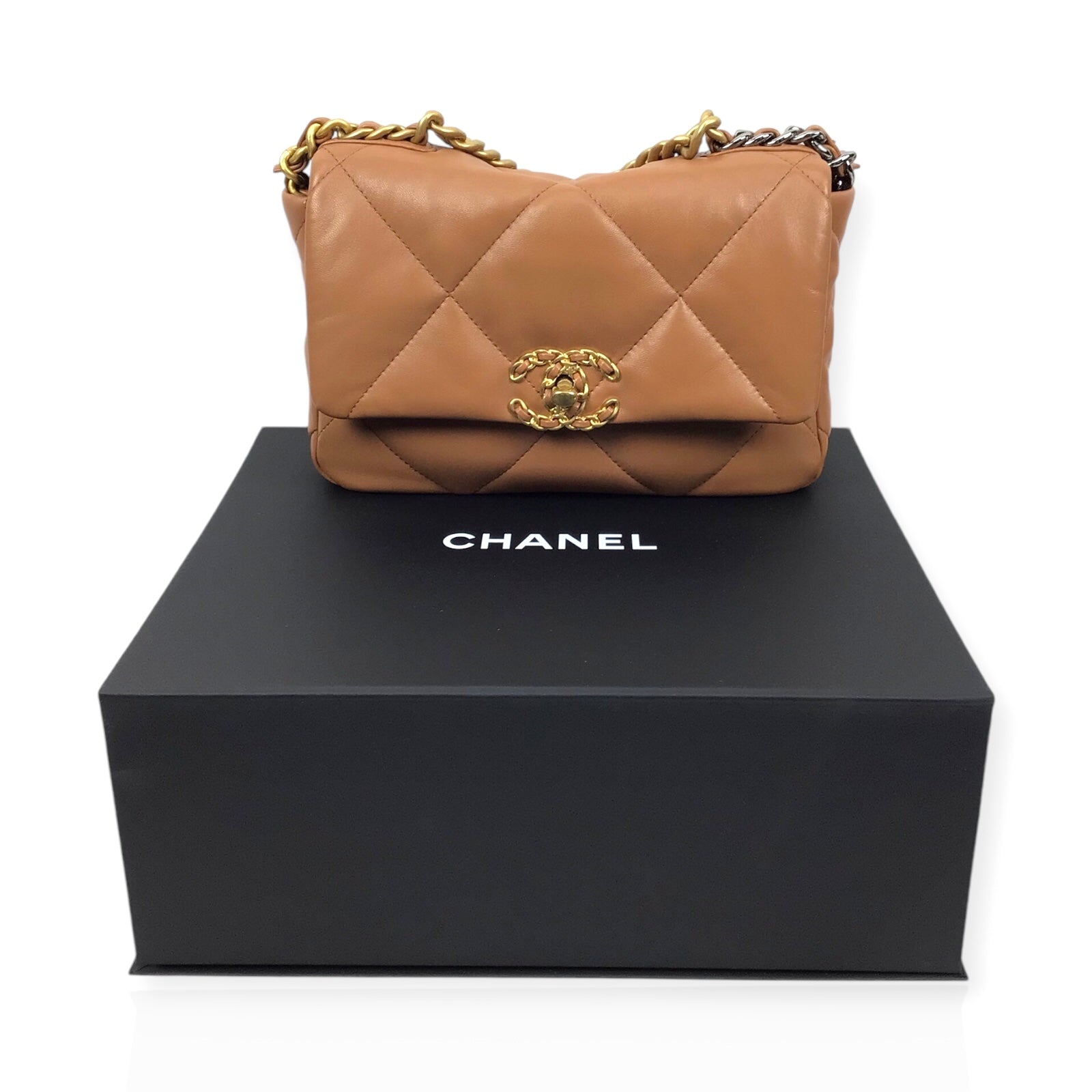 Chanel 19 Medium Flap Bag - Authentic Quilted Lambskin in Brown