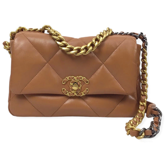 Chanel 19 Medium Flap Bag - Authentic Quilted Lambskin in Brown