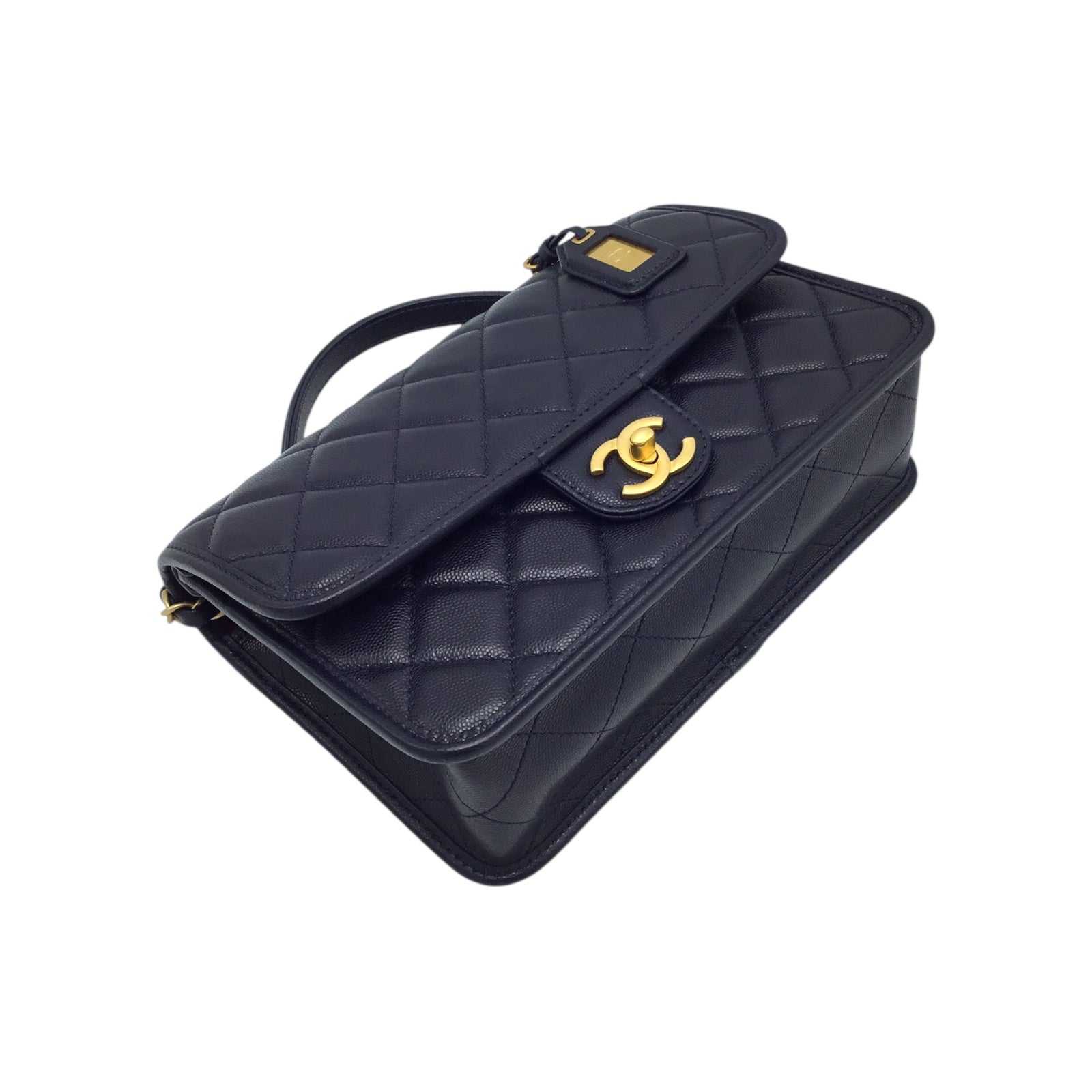 Chanel Flap Bag Dark Blue Caviar Leather w/ Gold Hardware