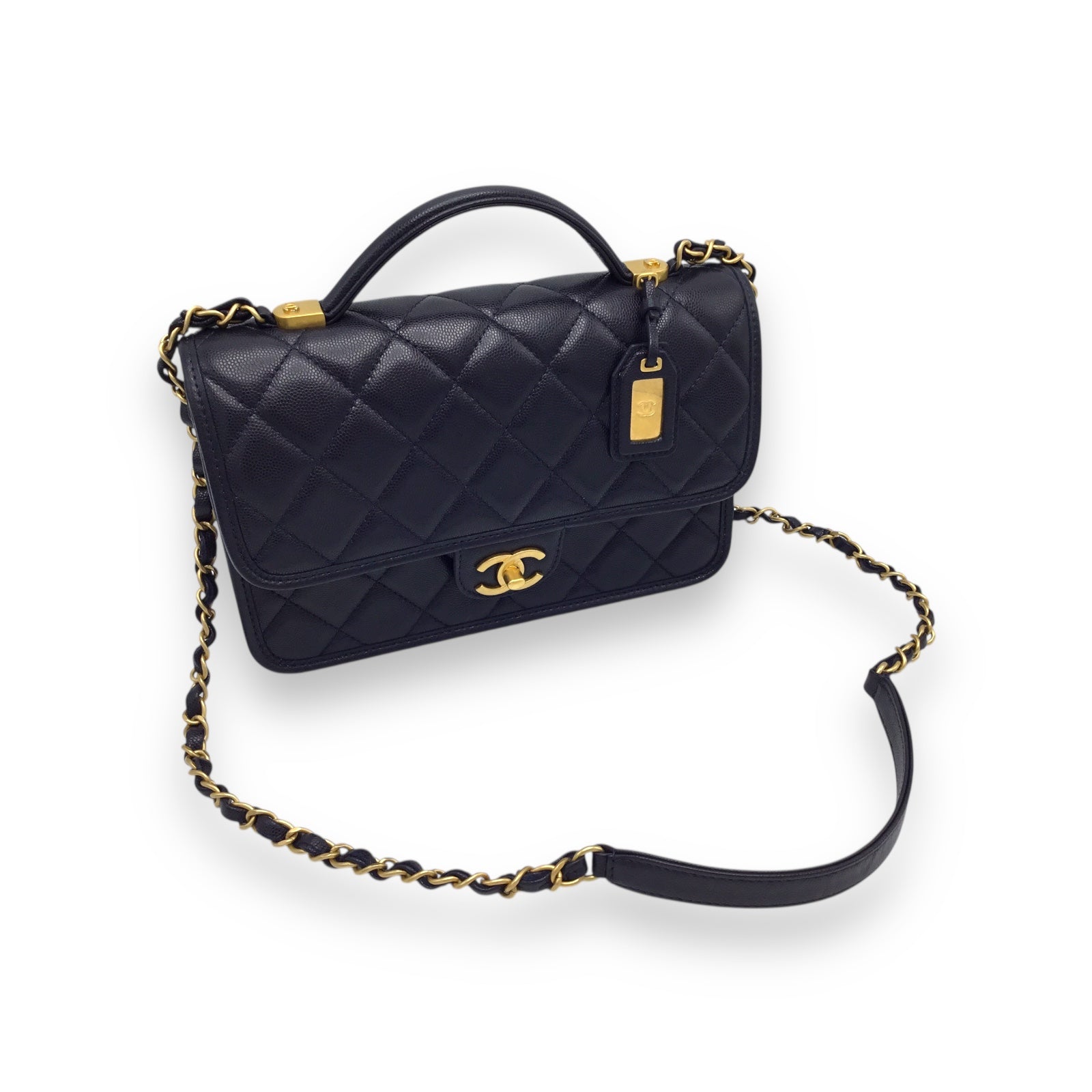 Chanel Flap Bag Dark Blue Caviar Leather w/ Gold Hardware
