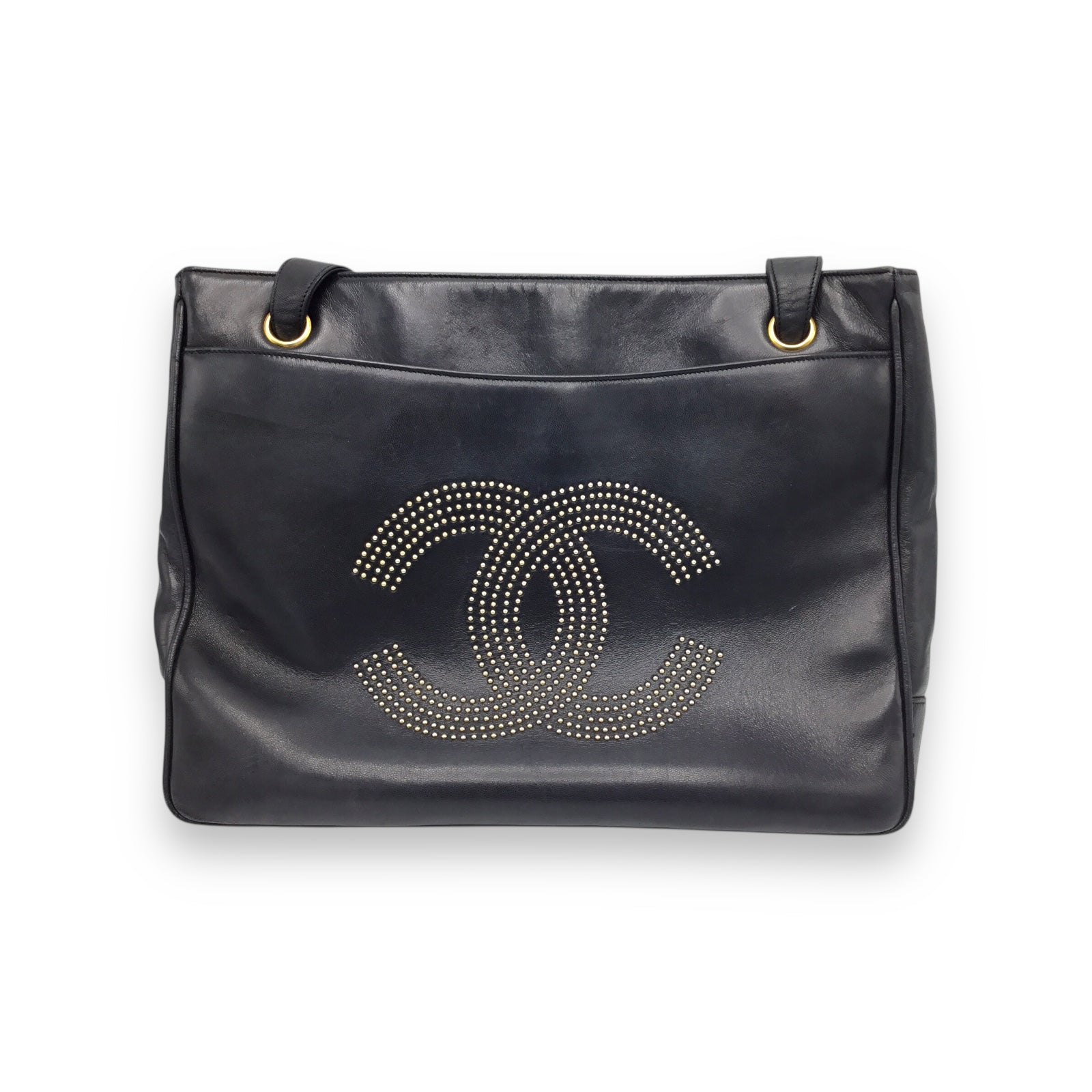 Chanel Handbag Black Calfskin Studded Logo