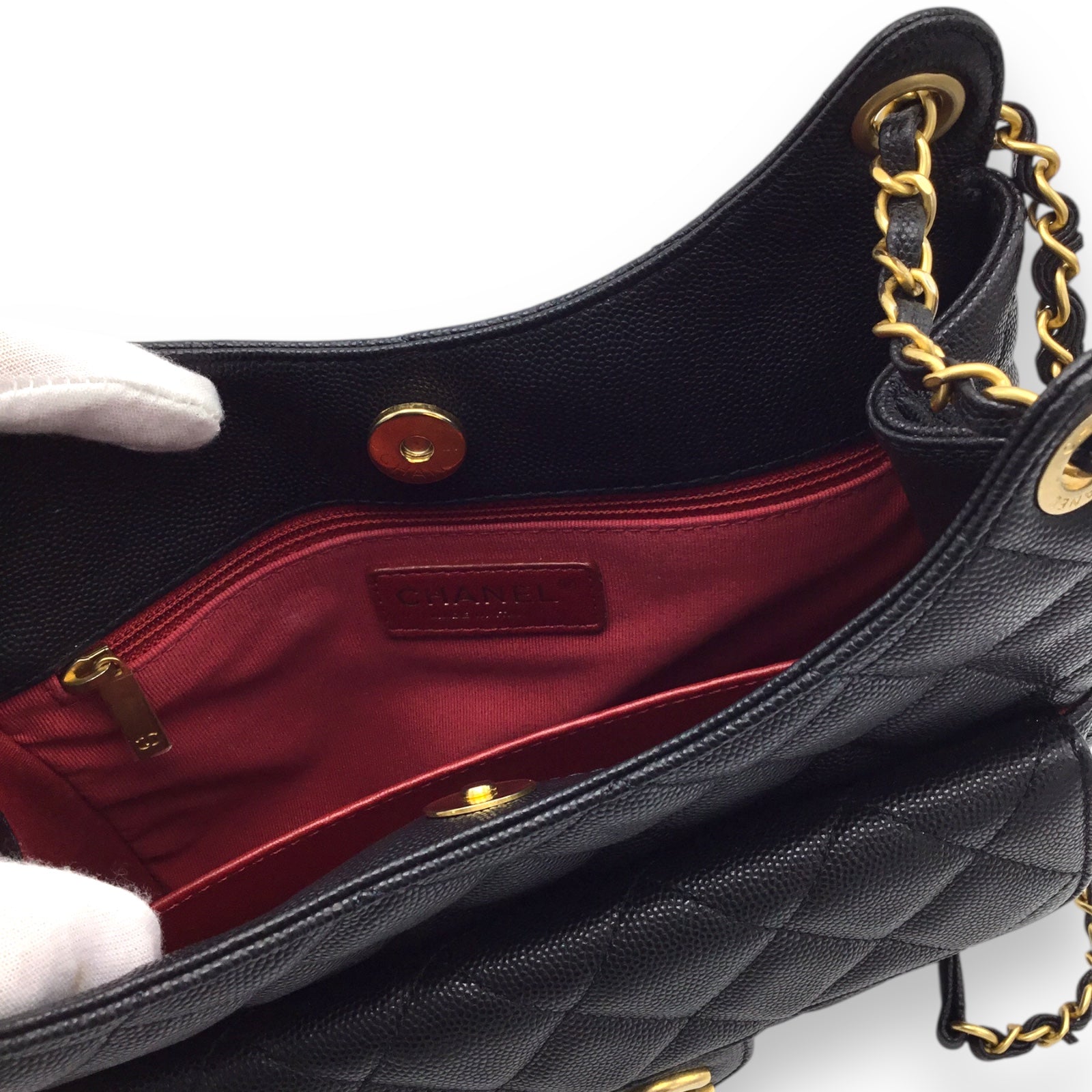 Chanel Hobo Handbag Black Caviar Leather & Gold-Toned Hardware