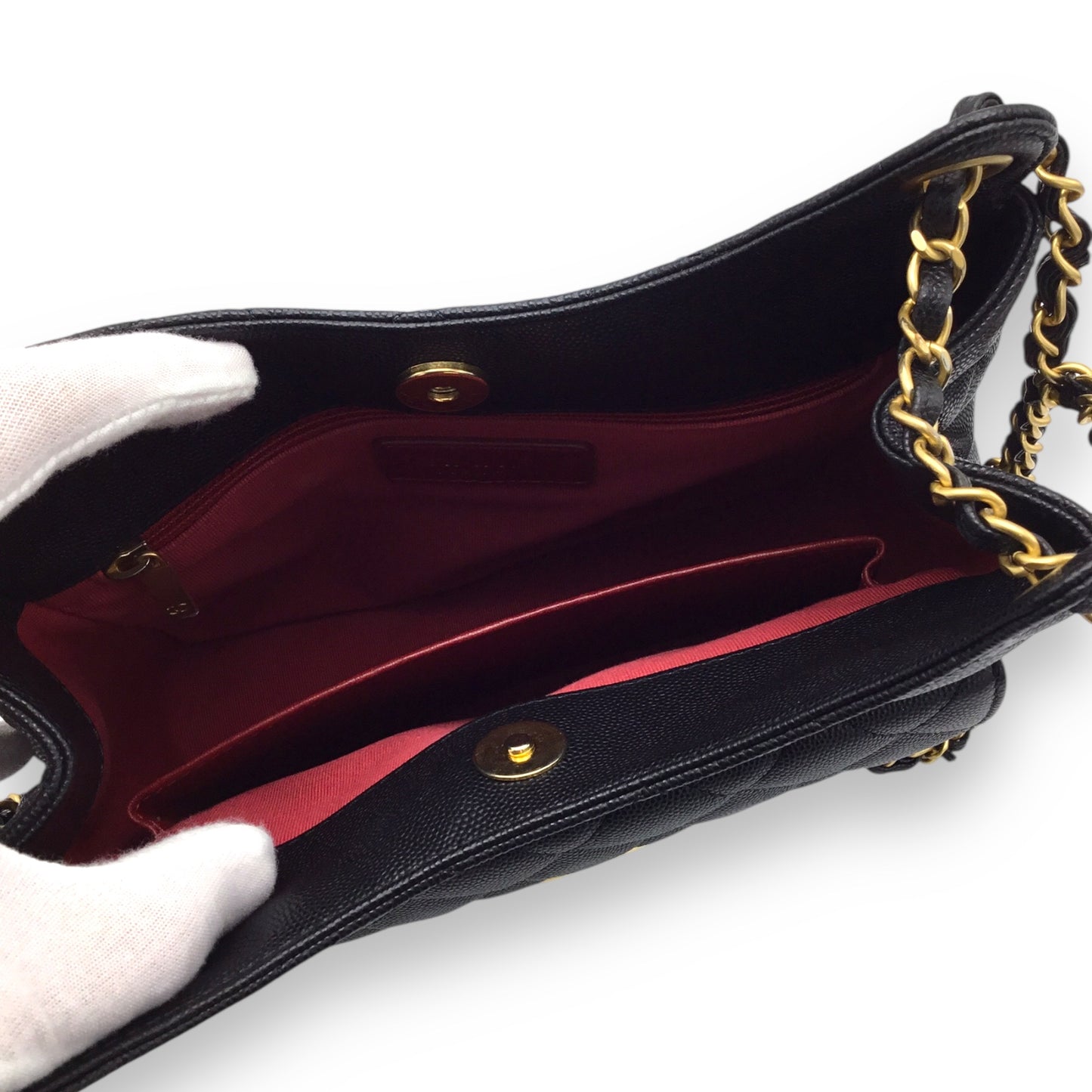 Chanel Hobo Handbag Black Caviar Leather & Gold-Toned Hardware