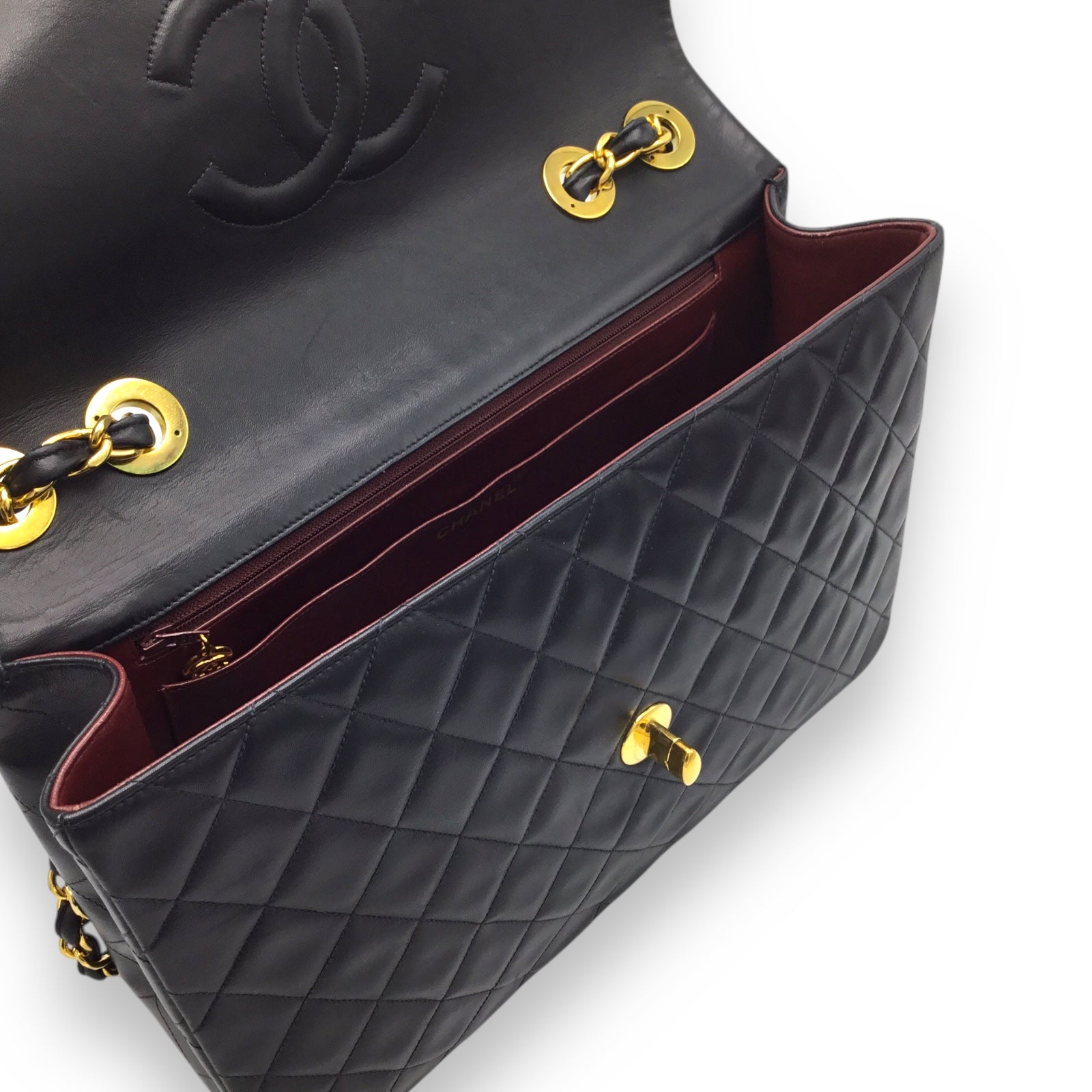 Chanel Jumbo Vintage Classic Flap Designer Handbag Black Lambskin