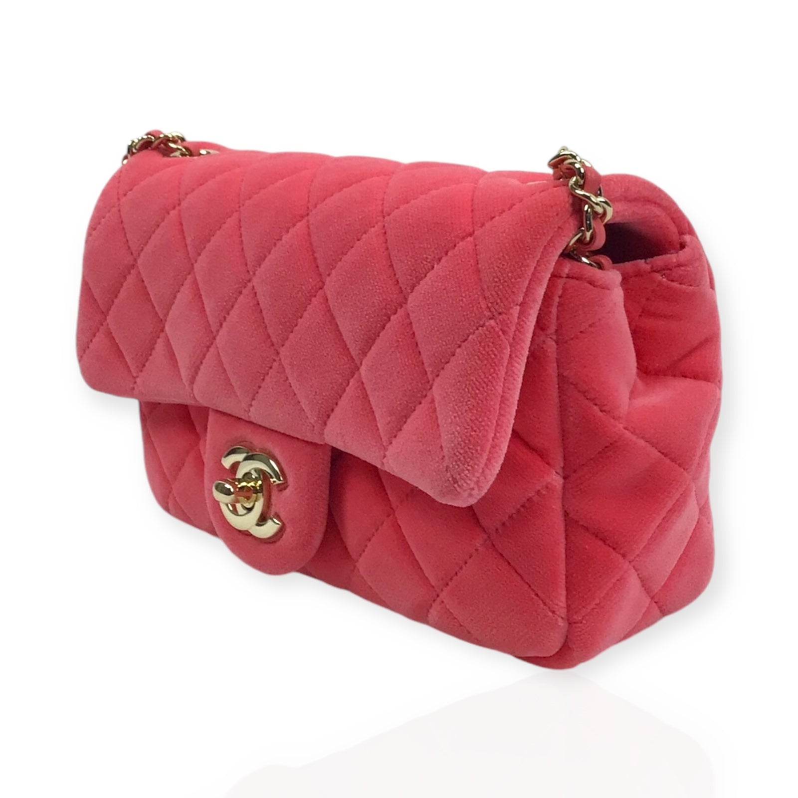 Chanel Mini Pearl Crush Flap - Pink Velvet Quilted Mini Rectangle Handbag